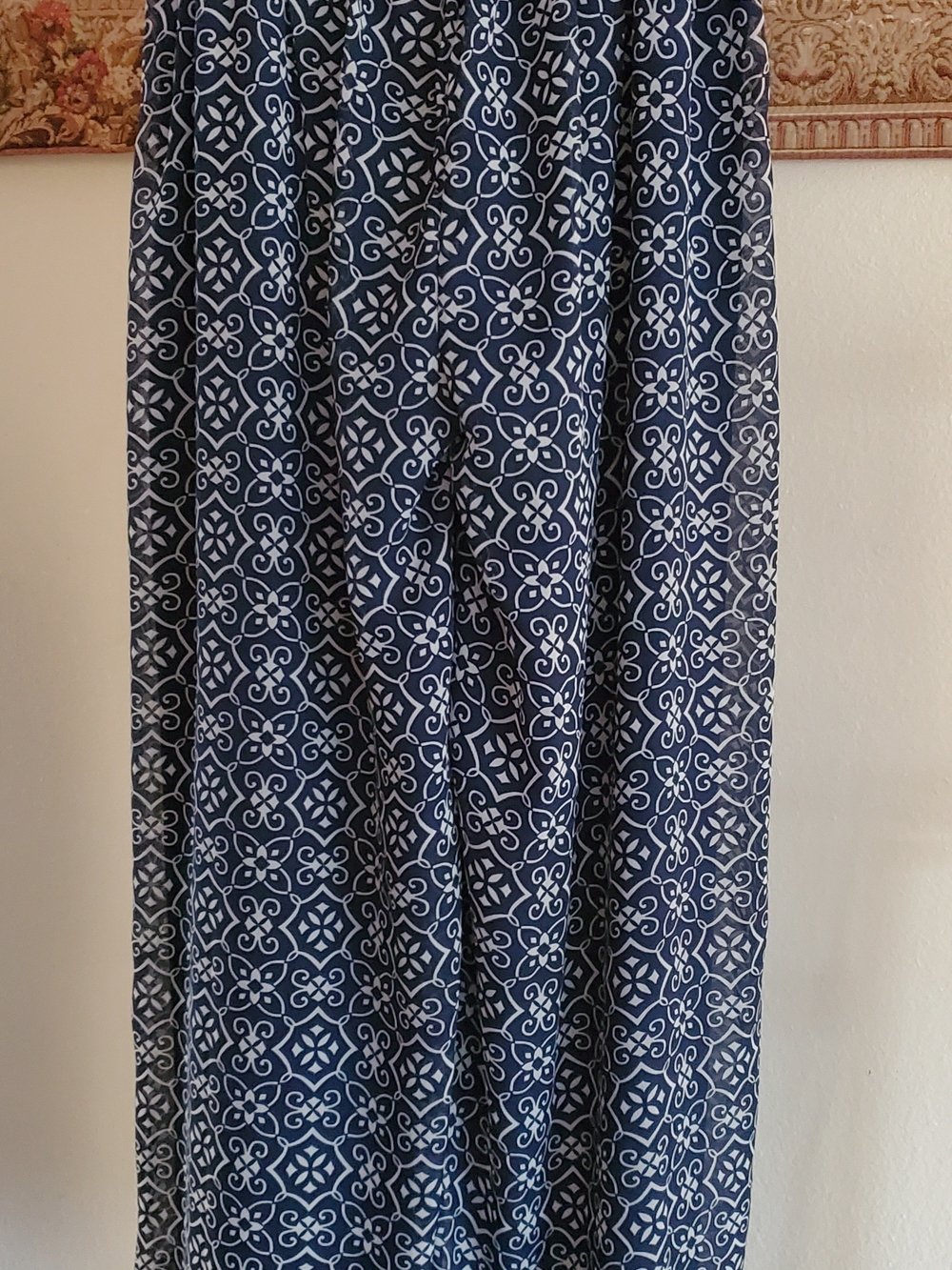 Her Destiny Blue White Boho Geometrical Palazzo Wide Leg Pants Size L Lined